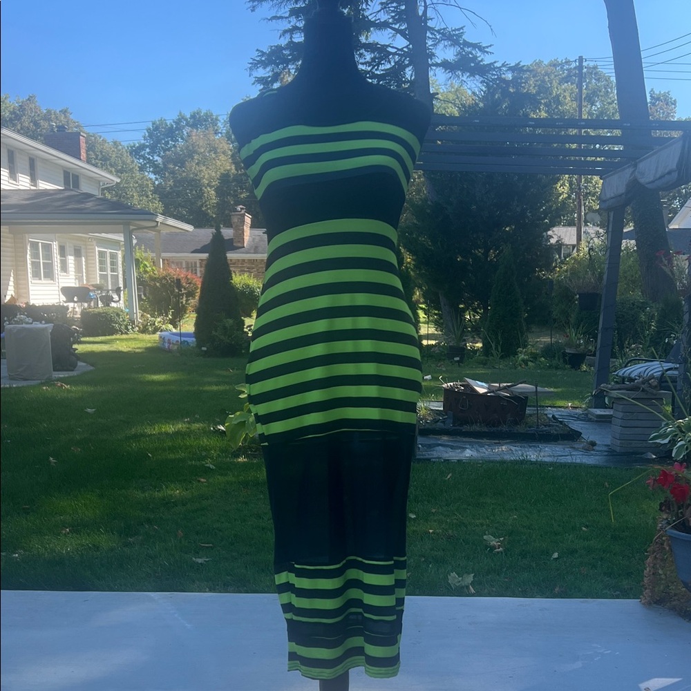Chic Striped Black and Green Long Sleeve Dress